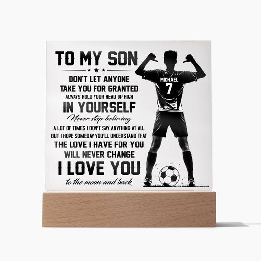 To my son- soccer| para hijo soccer| personalizado para hijo| regalo futbol hijo| Lampara de amor