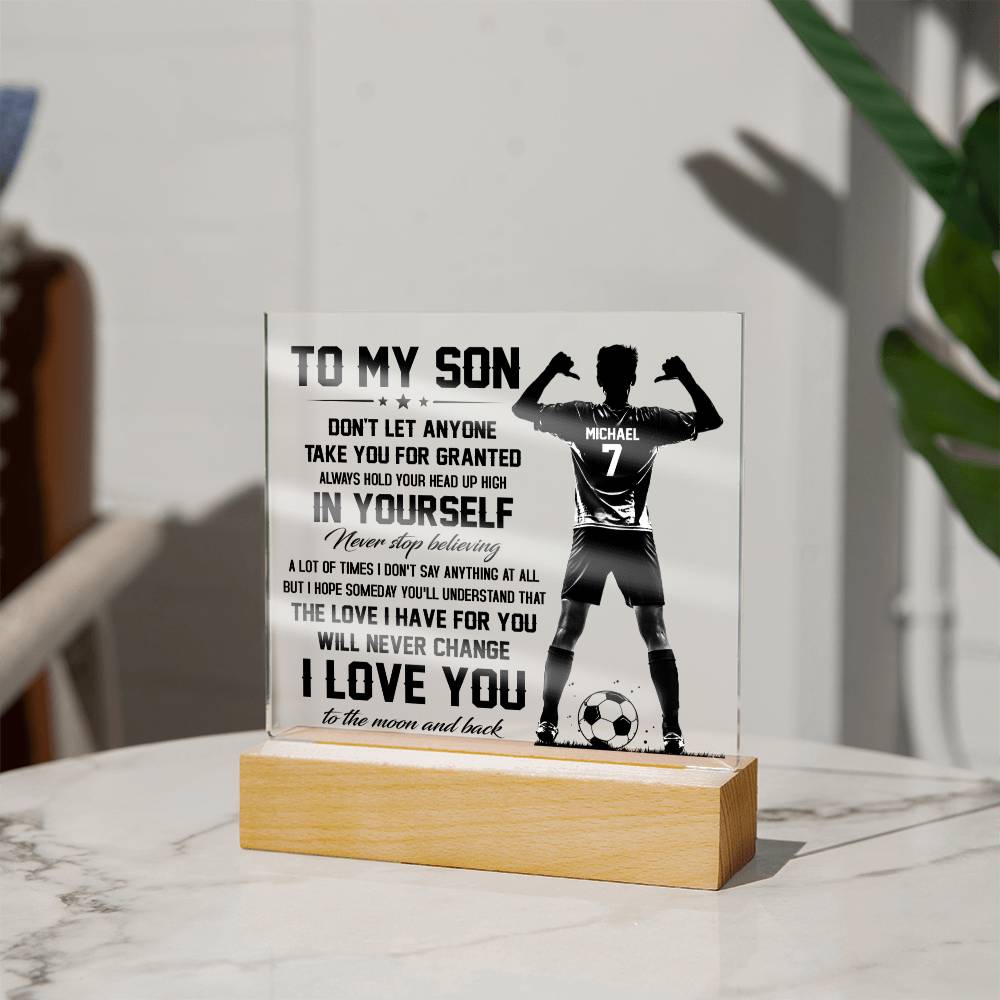 To my son- soccer| para hijo soccer| personalizado para hijo| regalo futbol hijo| Lampara de amor