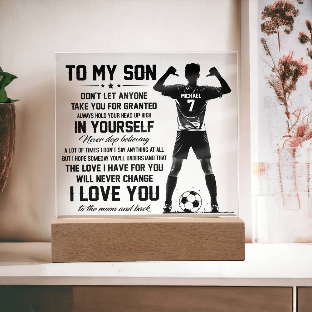 To my son- soccer| para hijo soccer| personalizado para hijo| regalo futbol hijo| Lampara de amor