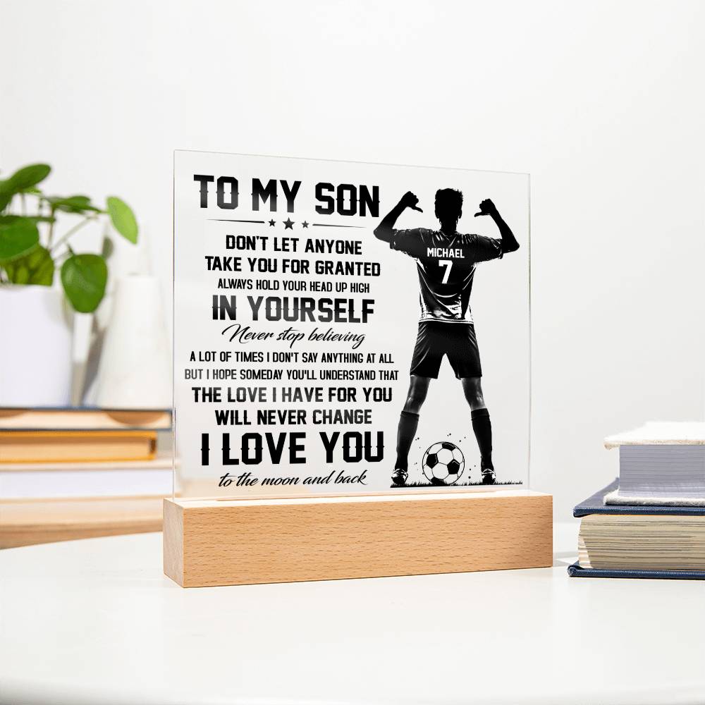 To my son- soccer| para hijo soccer| personalizado para hijo| regalo futbol hijo| Lampara de amor