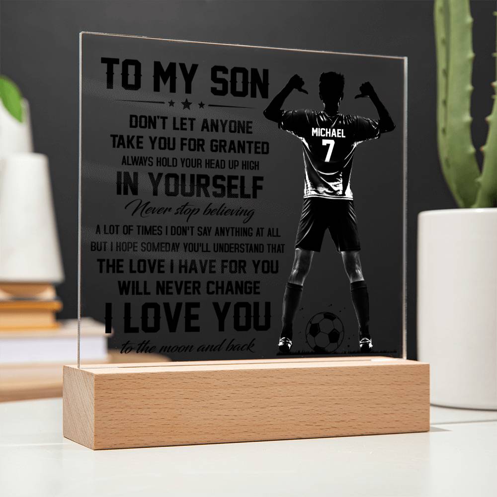To my son- soccer| para hijo soccer| personalizado para hijo| regalo futbol hijo| Lampara de amor