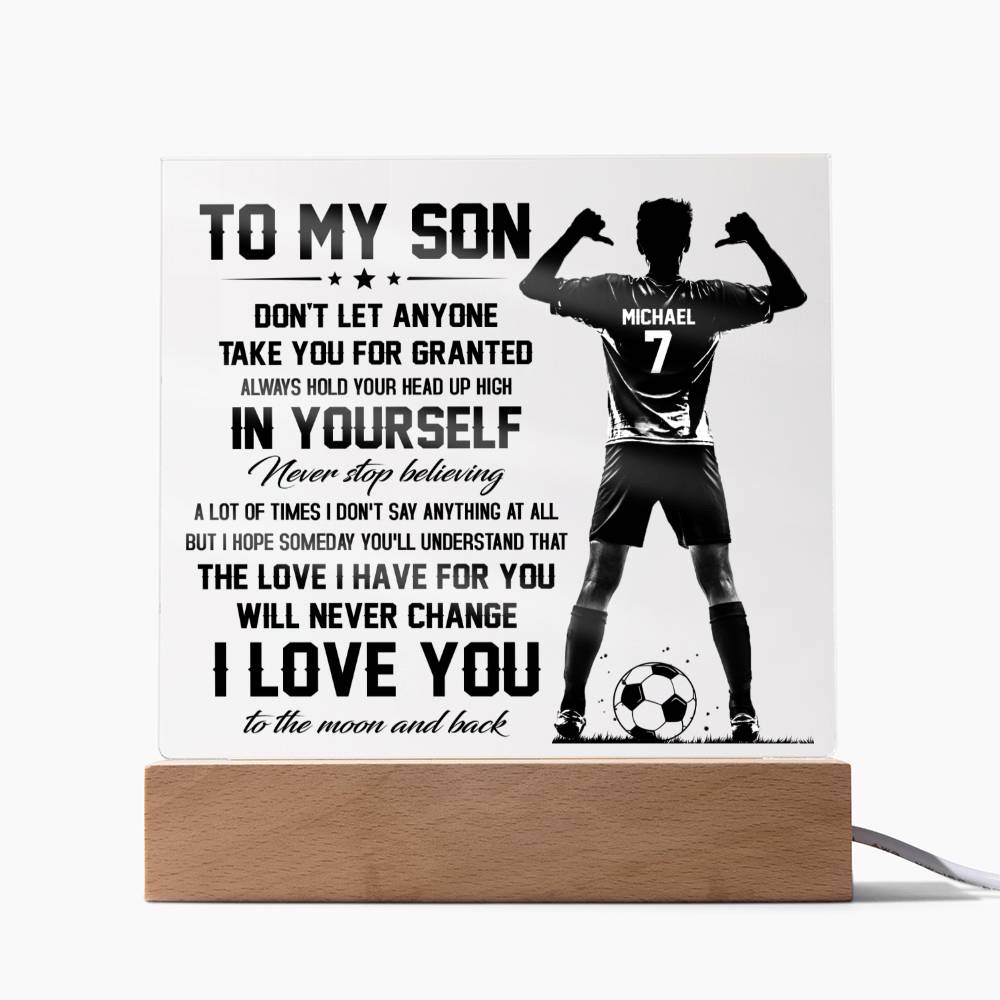 To my son- soccer| para hijo soccer| personalizado para hijo| regalo futbol hijo| Lampara de amor