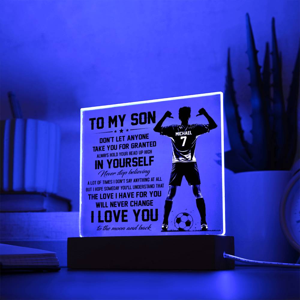 To my son- soccer| para hijo soccer| personalizado para hijo| regalo futbol hijo| Lampara de amor