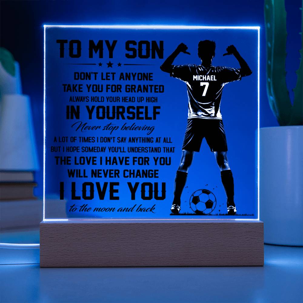 To my son- soccer| para hijo soccer| personalizado para hijo| regalo futbol hijo| Lampara de amor
