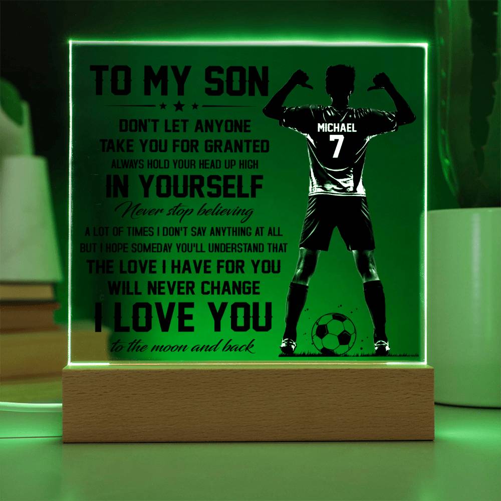 To my son- soccer| para hijo soccer| personalizado para hijo| regalo futbol hijo| Lampara de amor