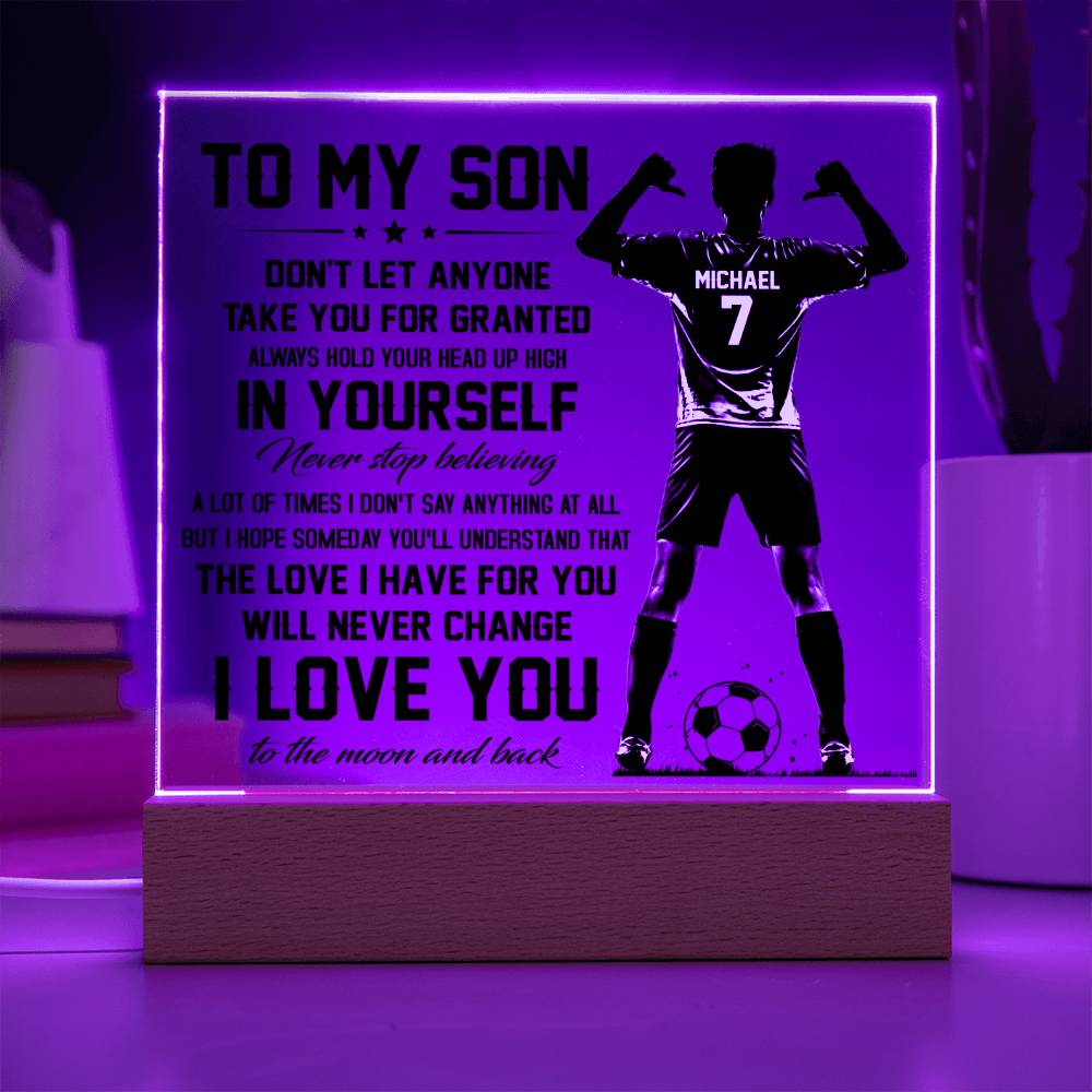 To my son- soccer| para hijo soccer| personalizado para hijo| regalo futbol hijo| Lampara de amor