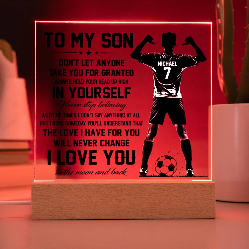 To my son- soccer| para hijo soccer| personalizado para hijo| regalo futbol hijo| Lampara de amor