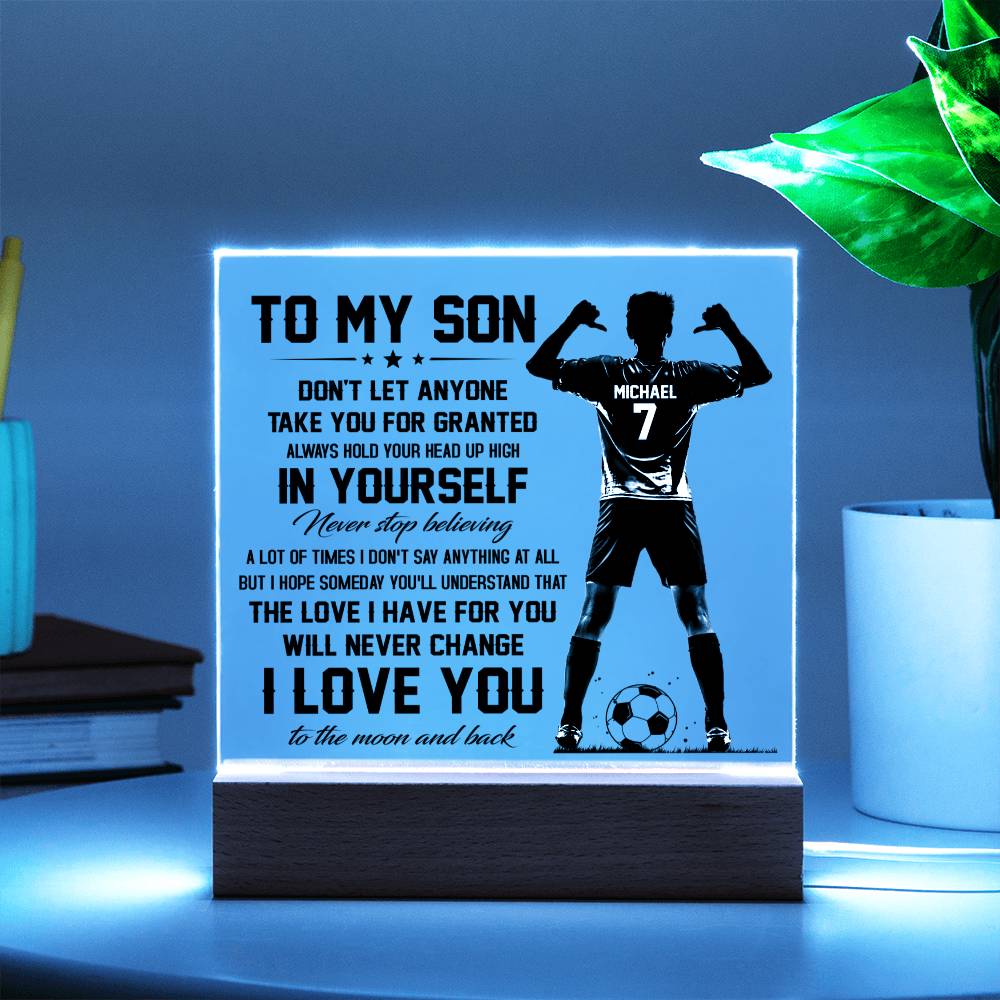 To my son- soccer| para hijo soccer| personalizado para hijo| regalo futbol hijo| Lampara de amor