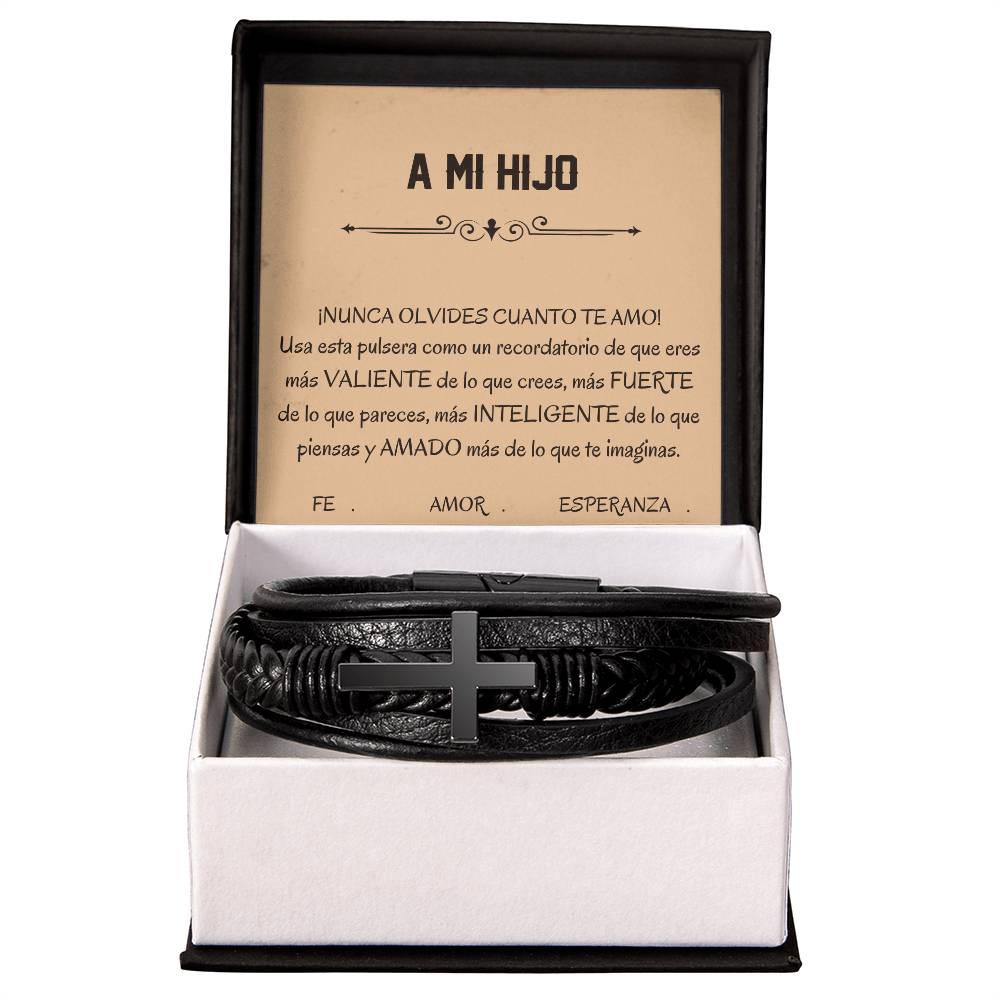 Pulsera Esperanza, Fe y Amor. Elegante Pulsera de Cuero Cruzada para Hombre