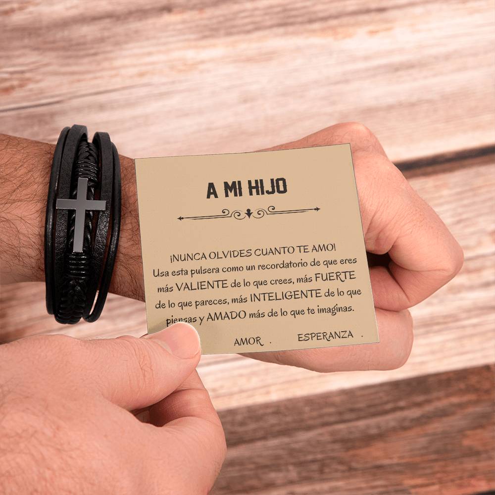 Pulsera Esperanza, Fe y Amor. Elegante Pulsera de Cuero Cruzada para Hombre