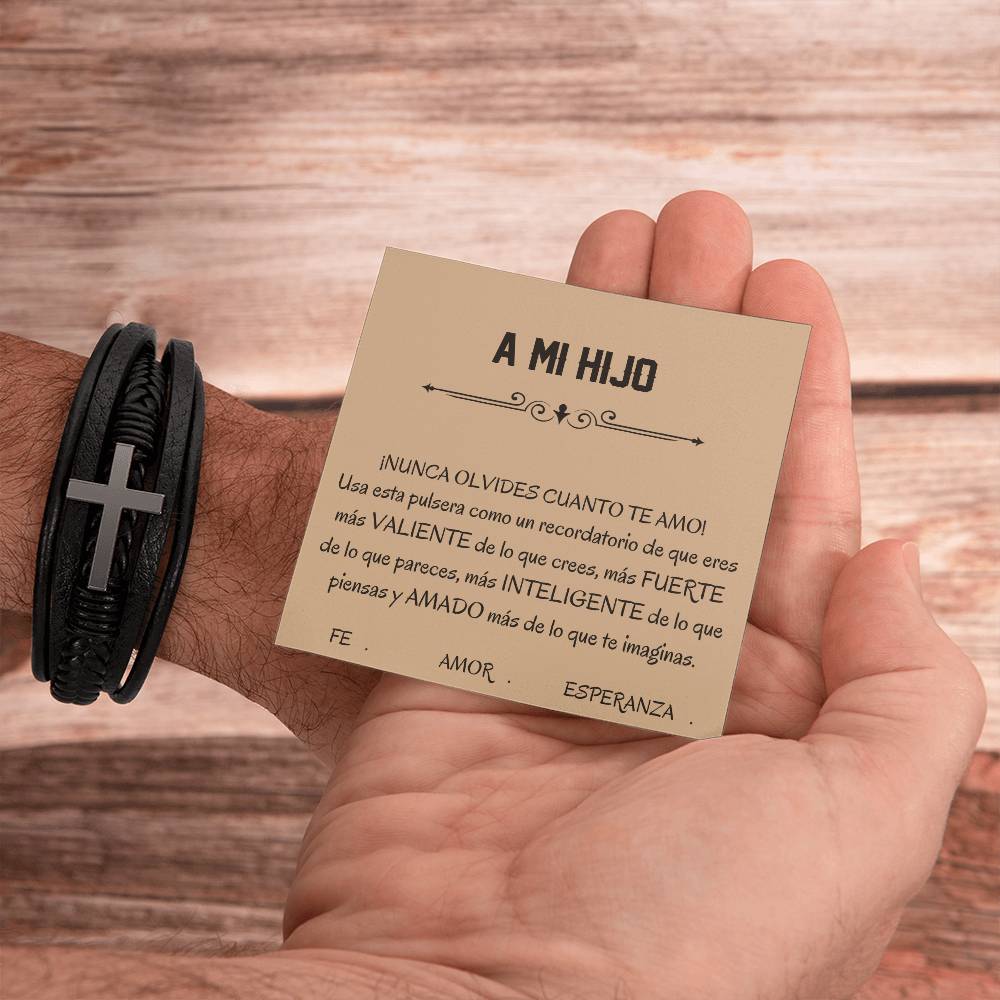 Pulsera Esperanza, Fe y Amor. Elegante Pulsera de Cuero Cruzada para Hombre