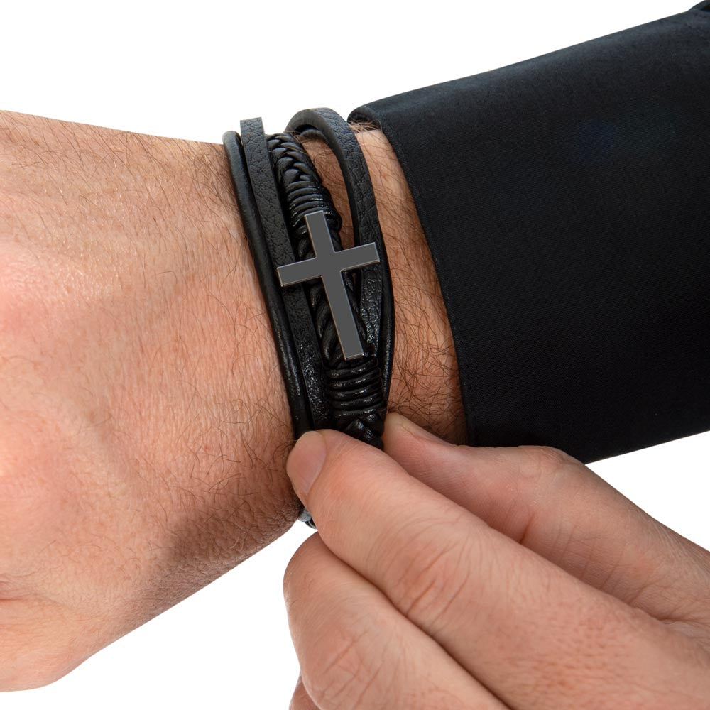 Pulsera Esperanza, Fe y Amor. Elegante Pulsera de Cuero Cruzada para Hombre