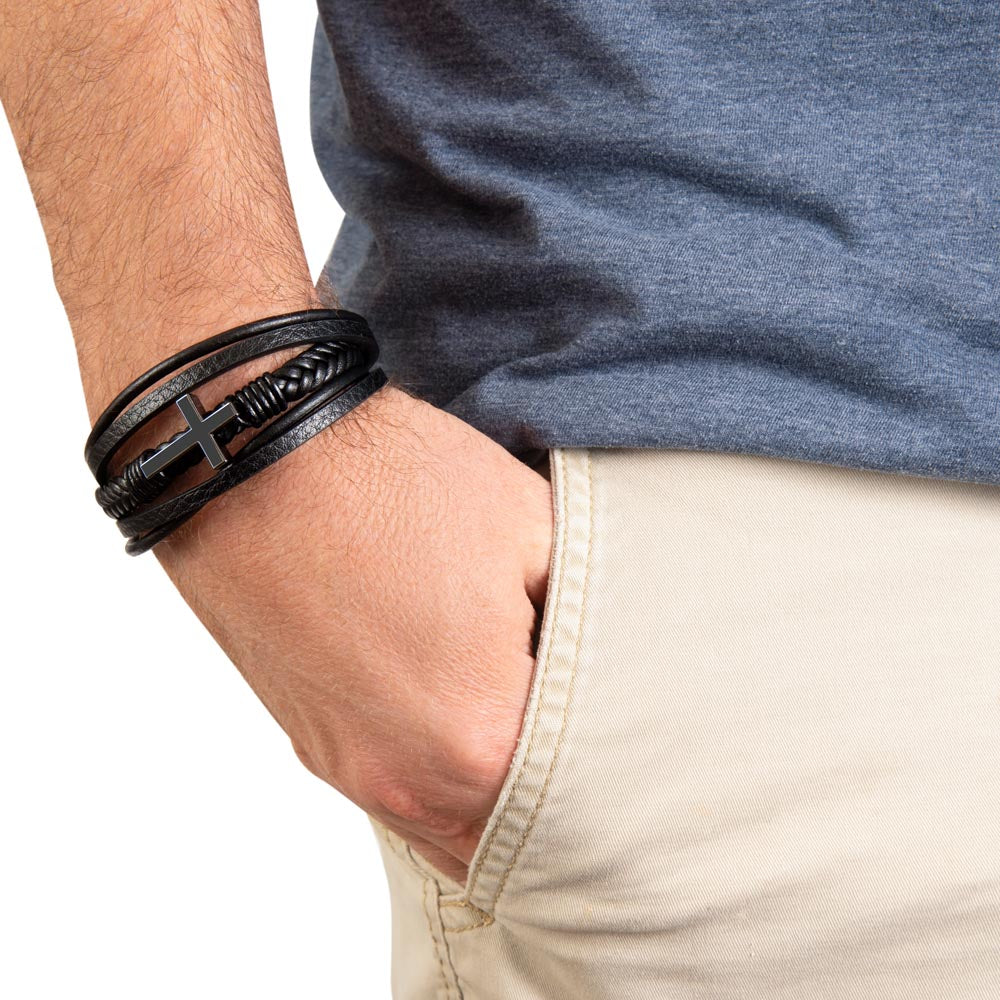 Pulsera Esperanza, Fe y Amor. Elegante Pulsera de Cuero Cruzada para Hombre