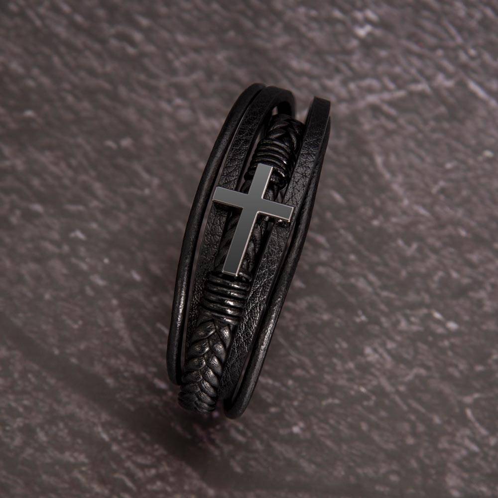 Pulsera Esperanza, Fe y Amor. Elegante Pulsera de Cuero Cruzada para Hombre