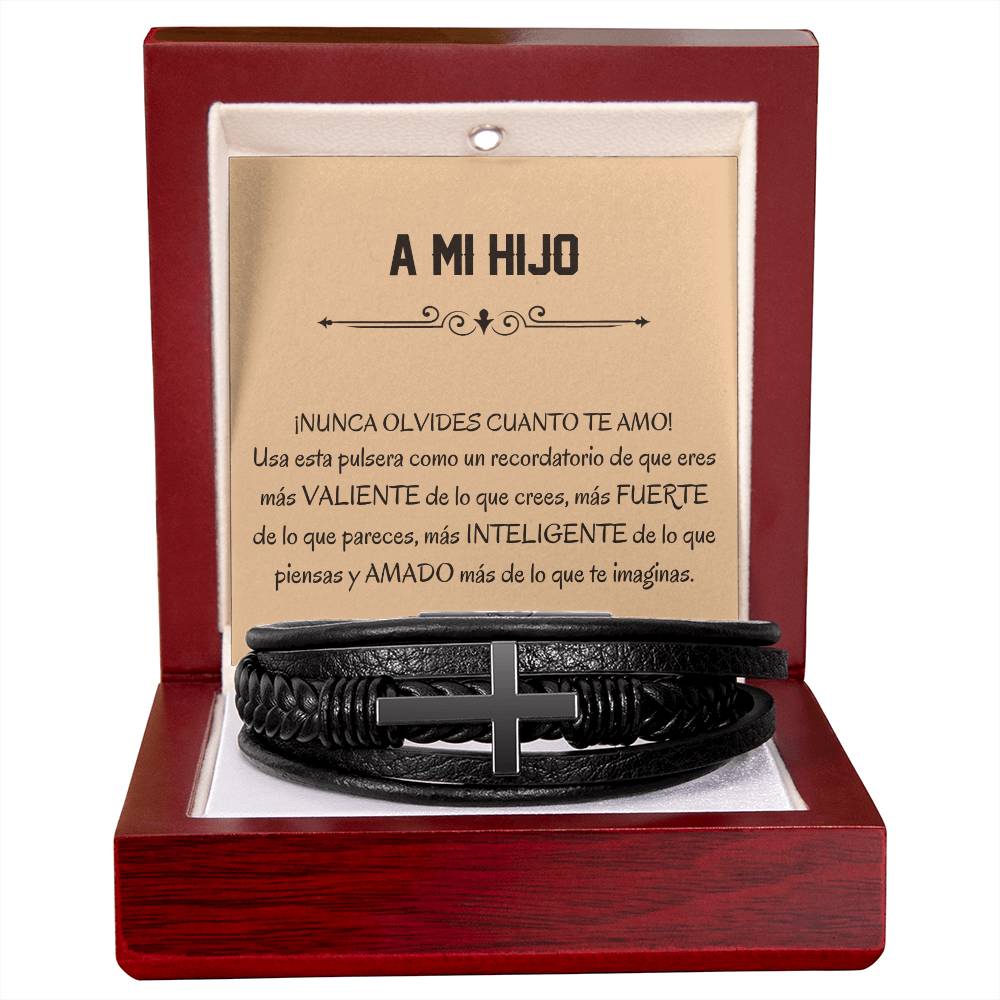 Pulsera Esperanza, Fe y Amor. Elegante Pulsera de Cuero Cruzada para Hombre