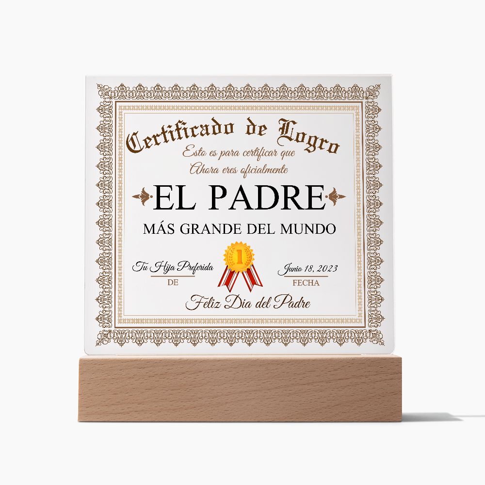 Certificado de logro| Regalo para padre| regalo para papa | Papá regalo de hija | Dia del padre