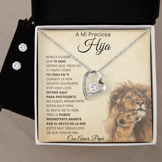 Juego de Aretes y Collar Forever Love| Regalo de navidad para hija| Regalo de Cumpleanos para Hija| Bautizo